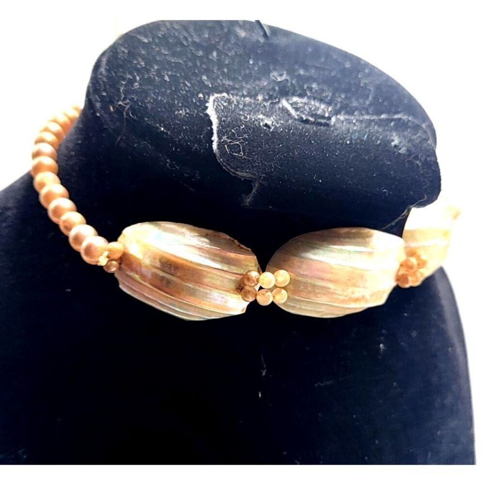 Vintage Hollywood Abalone And Faux Pearl Choker Collar 13in